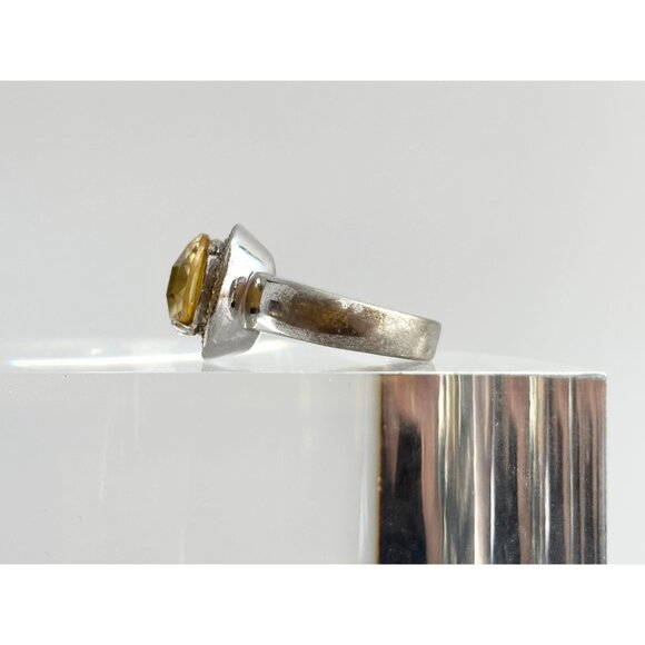 Citrine Cushion Cut Semi-Precious Halo 925 Sterling Silver Vintage Ring - sz 8 - Picture 6 of 13